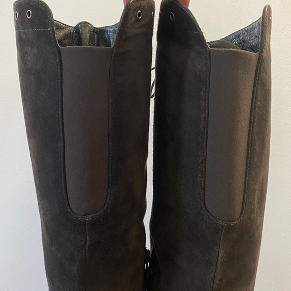 Like New! Stuart Weitzman Suede Knee High Lace Up Wedge Boots, Size 9 - Picture 15 of 16